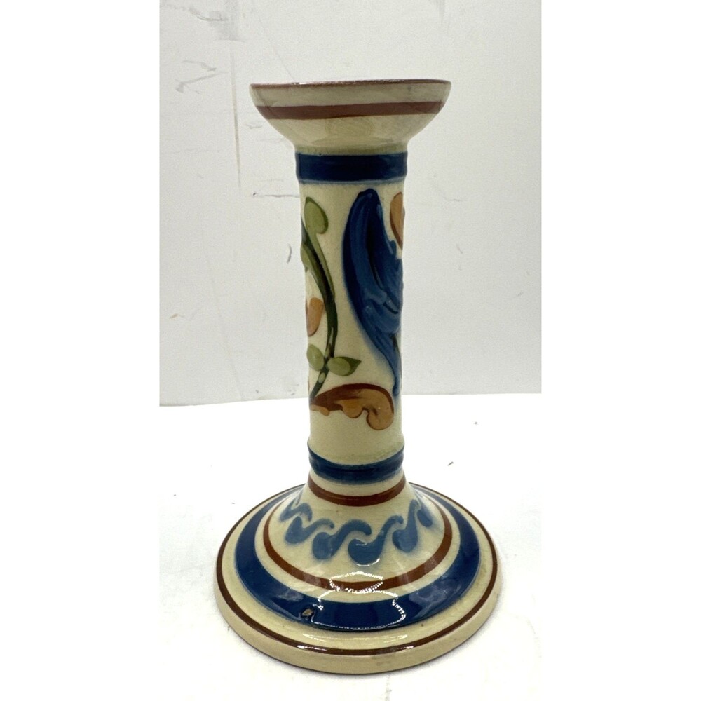 Aller Vale Torquay pottery motto Ware Candlestick Blues Rusts Creams 6.5 In - Picture 2 of 8